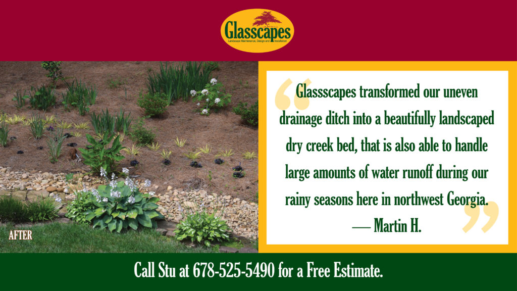 Quote and "After" view of creek bed landscaping.