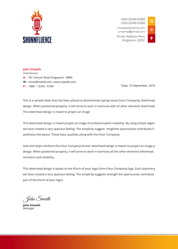 example of letterhead for Shinnfluence